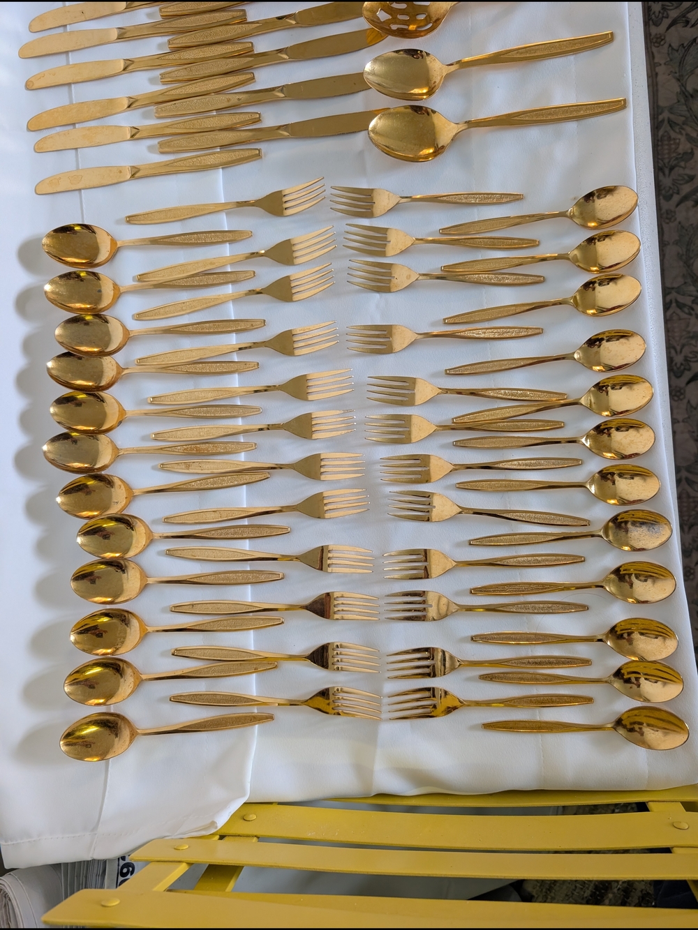 Vintage Golden Flatware Set Stainless Japan Mid Century 60+ Pc - Picture 4 of 4